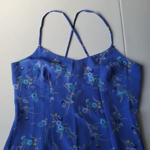 Y2K Express Dress Women 10 Blue Floral Slip Sweetheart Neck Strappy Fairy Grunge - Picture 2 of 10